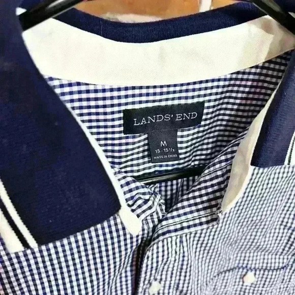 Lands End Gingham Check Polo Size M - Picture 3 of 9